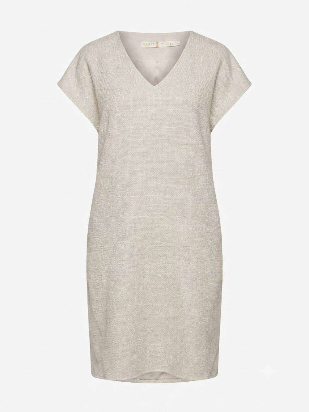 Marie Oliver Beige Textured V-Neck Shift Dress Size M EUC
